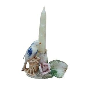Vintage Capodimonte  Porcelain Candle Holder Made in Italy Bird & Flower RARE
